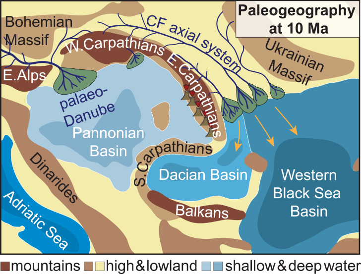 A sketch of how part of southeast Europe may have looked ten million years ago, during the Miocene